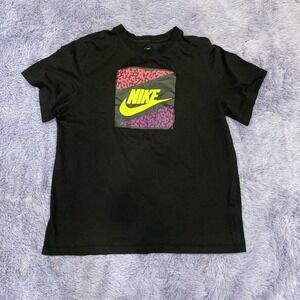 Men Nike Tee T Shirt Crew Neck 100%‎ Cotton XL YOUTH Black Short Sleeve Retro